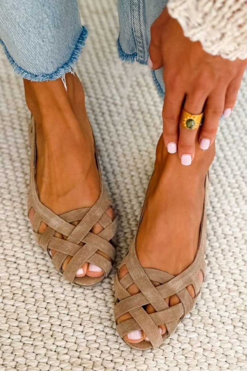 Women's Leather Woven Ballet Flats