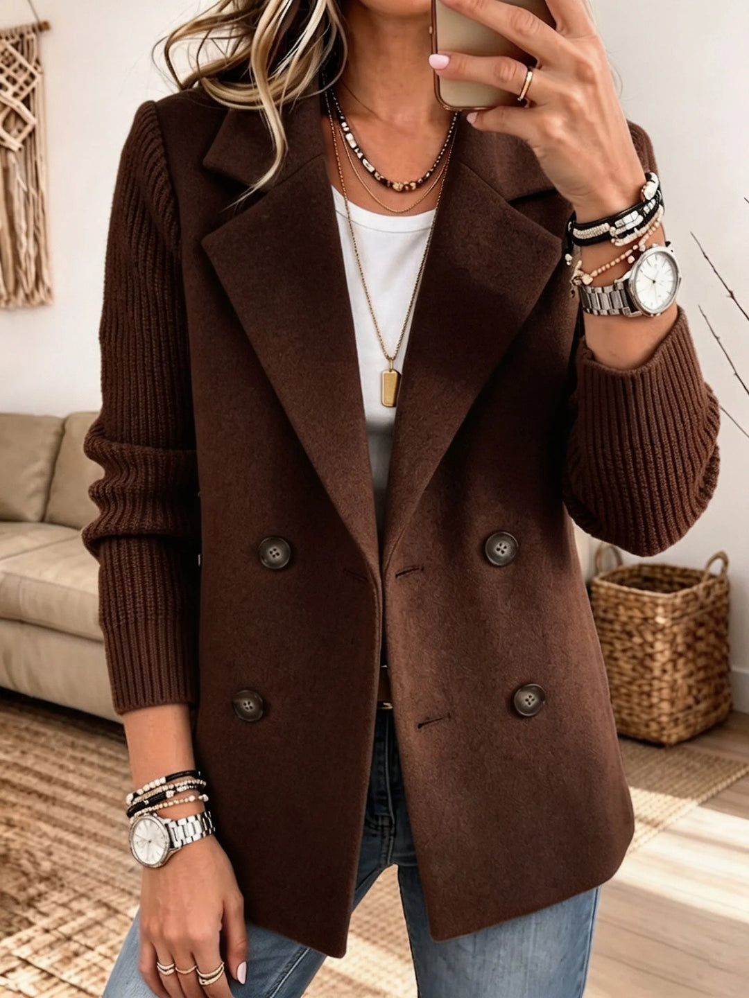 Women's Knit Double Breasted Blazer