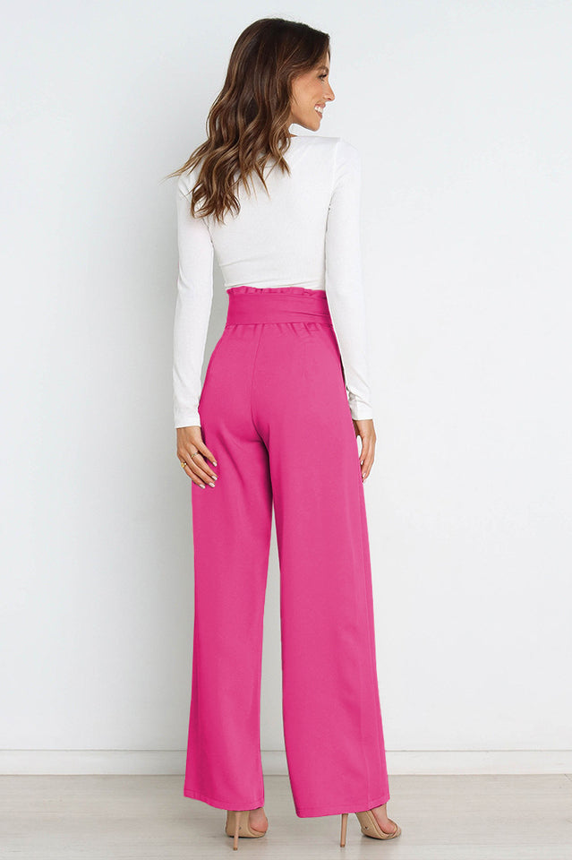 Women's High Waist Wide Leg Linen Trousers with Belt