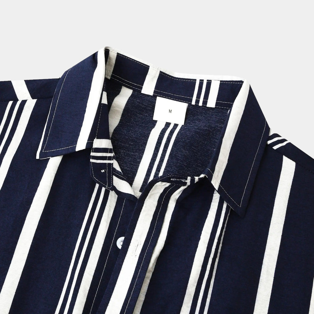 Men's Linen Vertical Stripe Short Sleeve Shirt