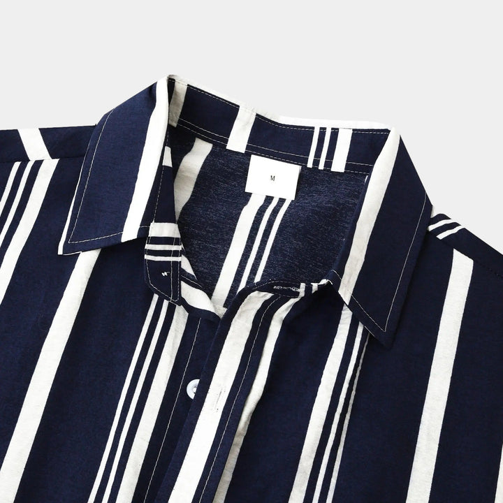 Men's Linen Vertical Stripe Short Sleeve Shirt