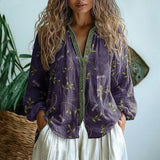Women Linen Blouse Long Sleeve Casual V Neck Shirt