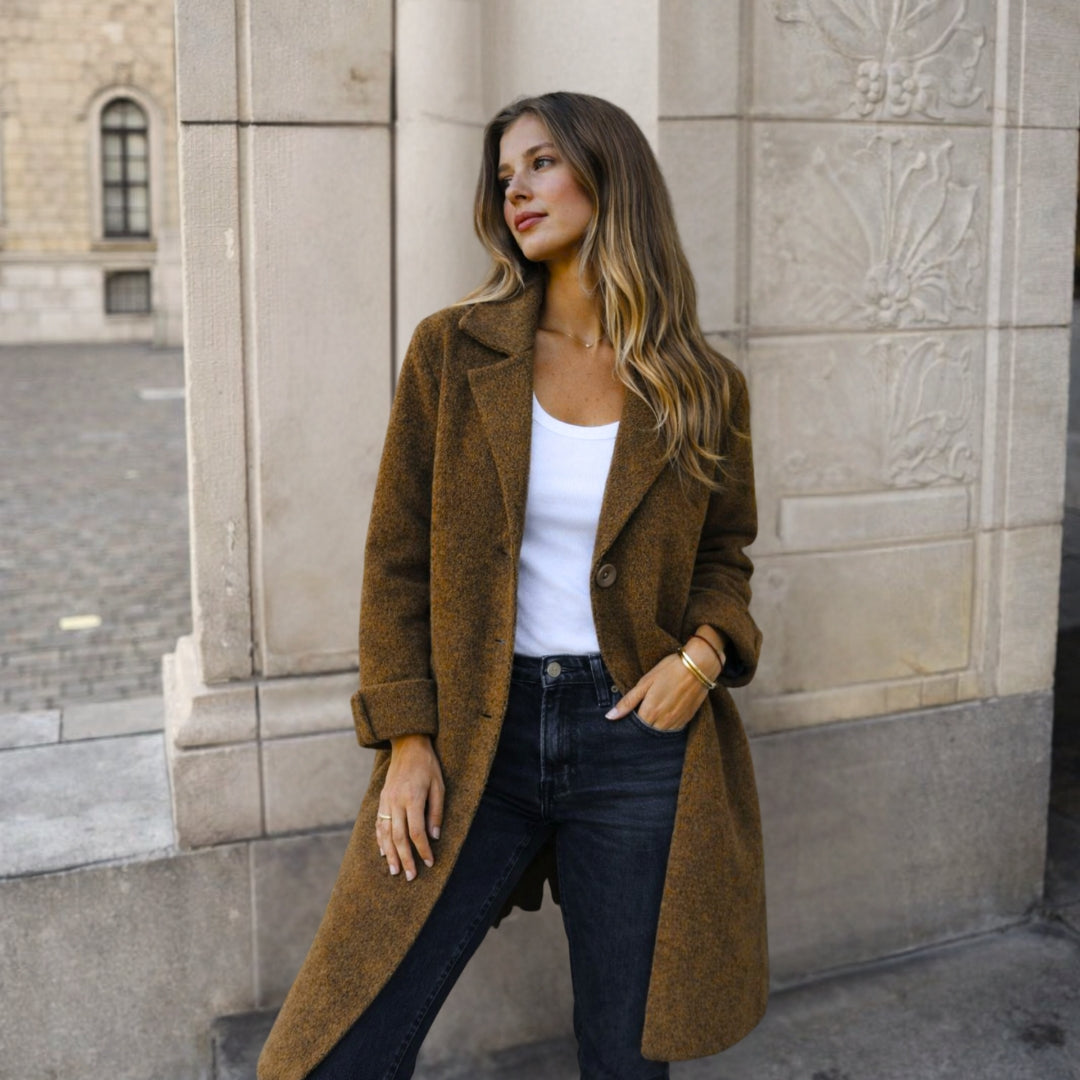 Women's Wool Mix Longline Lapel Coat