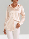 Women's Satin Long Sleeve Button Down Shirt Office Blouse