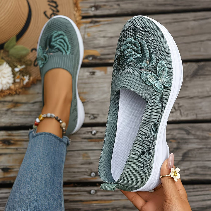 Women Knit Slip On Trainers Loafers Walking Shoes