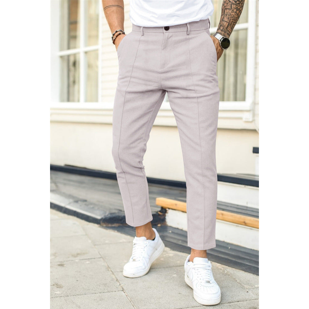 Men's Merino Wool Blend Slim Fit Tapered Dress Trousers