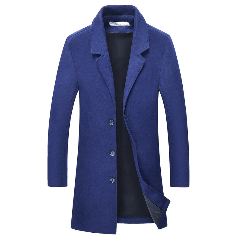 Men’s Wool-Blend Single-Breasted Long Overcoat