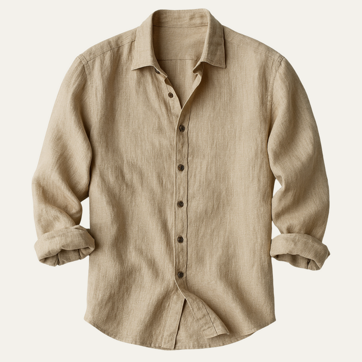 Men's Linen Long Sleeve Casual Shirt Breathable Button Down Top