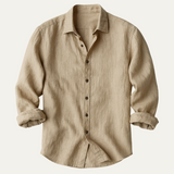 Men's Linen Long Sleeve Casual Shirt Breathable Button Down Top