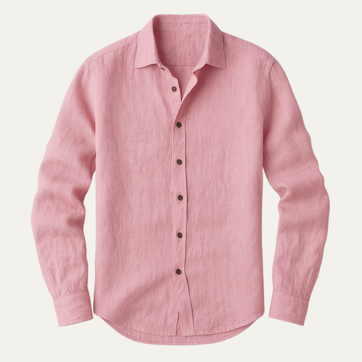 Men's Linen Long Sleeve Casual Shirt Breathable Button Down Top