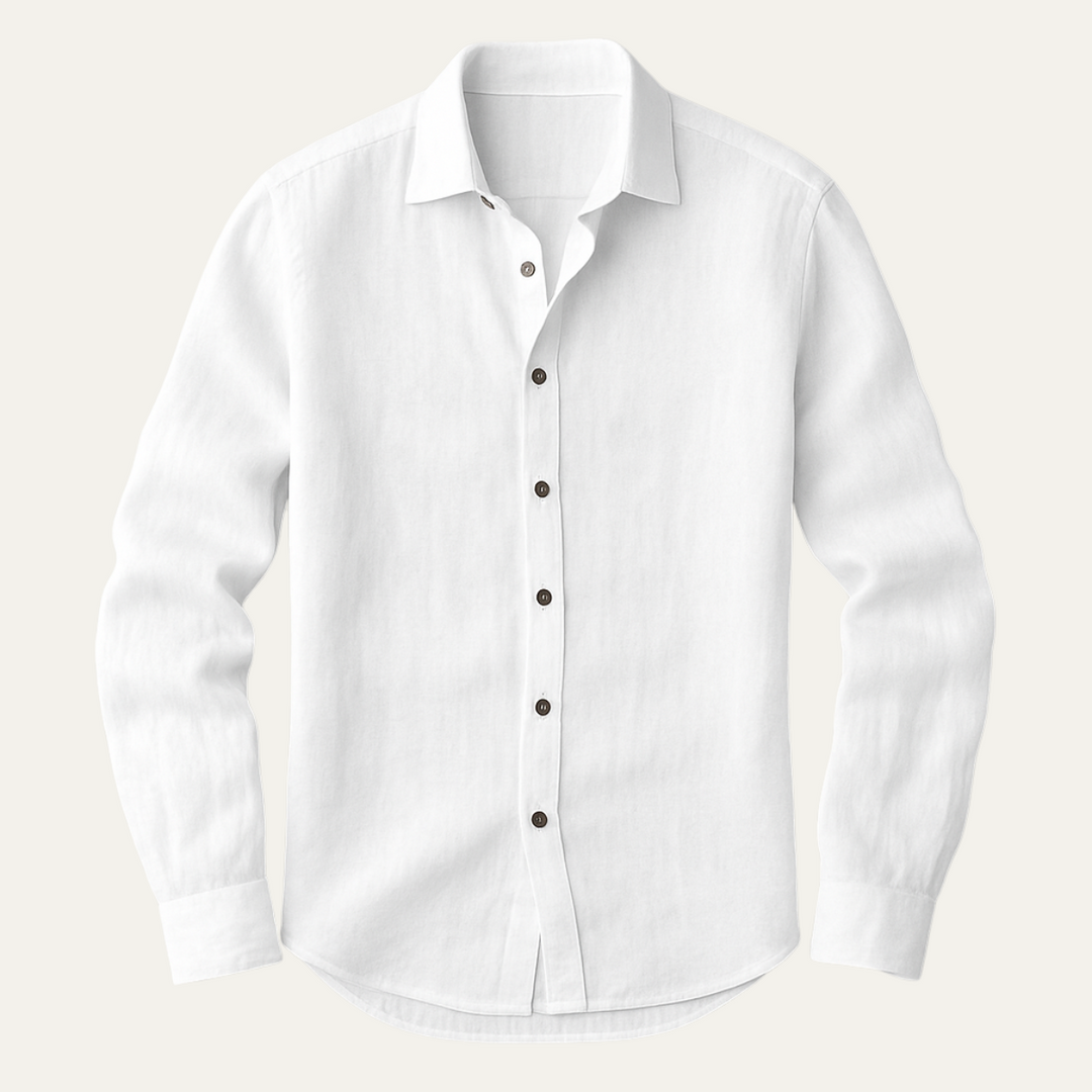 Men's Linen Long Sleeve Casual Shirt Breathable Button Down Top