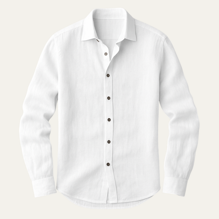 Men's Linen Long Sleeve Casual Shirt Breathable Button Down Top