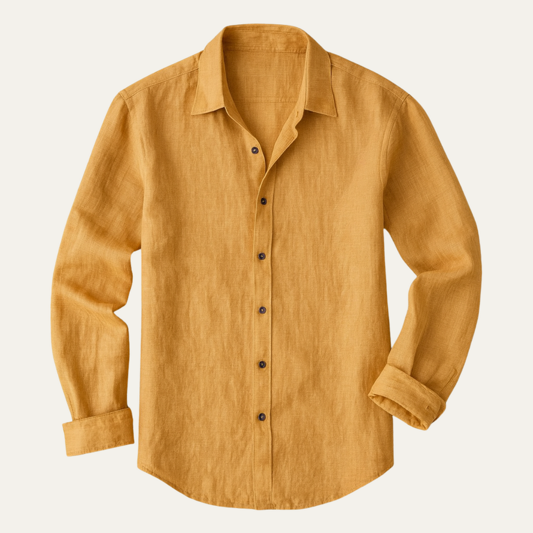 Men's Linen Long Sleeve Casual Shirt Breathable Button Down Top