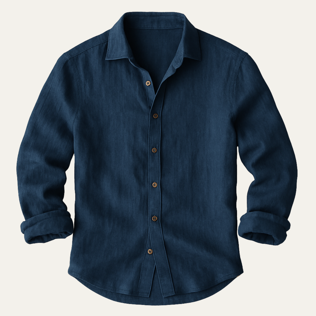 Men's Linen Long Sleeve Casual Shirt Breathable Button Down Top