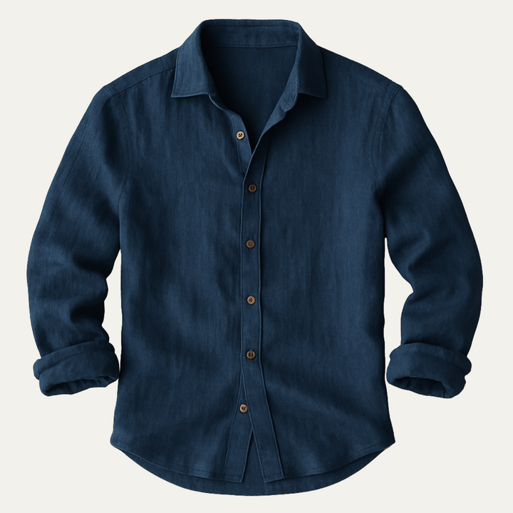 Men's Linen Long Sleeve Casual Shirt Breathable Button Down Top