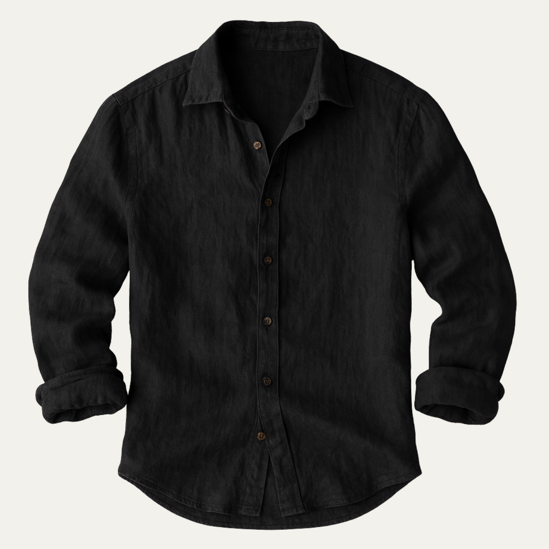 Men's Linen Long Sleeve Casual Shirt Breathable Button Down Top