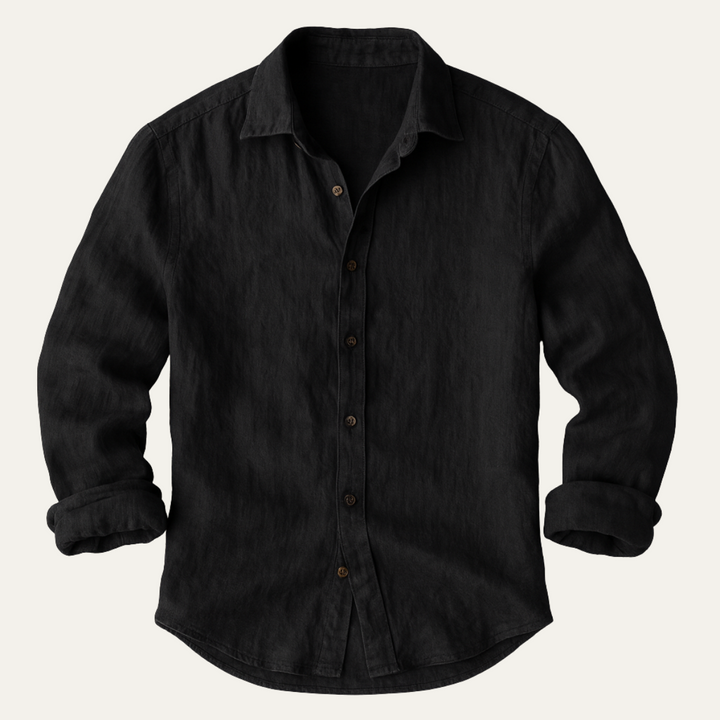 Men's Linen Long Sleeve Casual Shirt Breathable Button Down Top