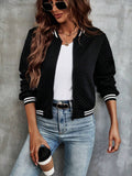 Women's Nylon Zip Up Varsity Casual Bomber Jacket Outerwear