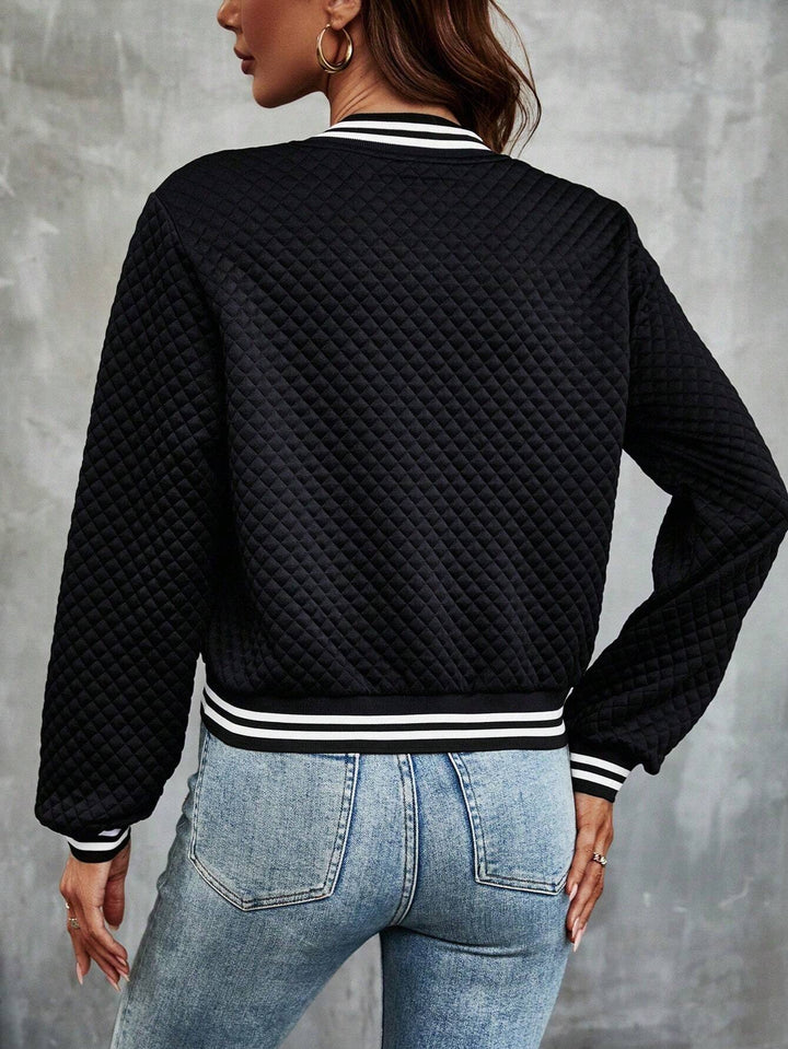 Women's Nylon Zip Up Varsity Casual Bomber Jacket Outerwear