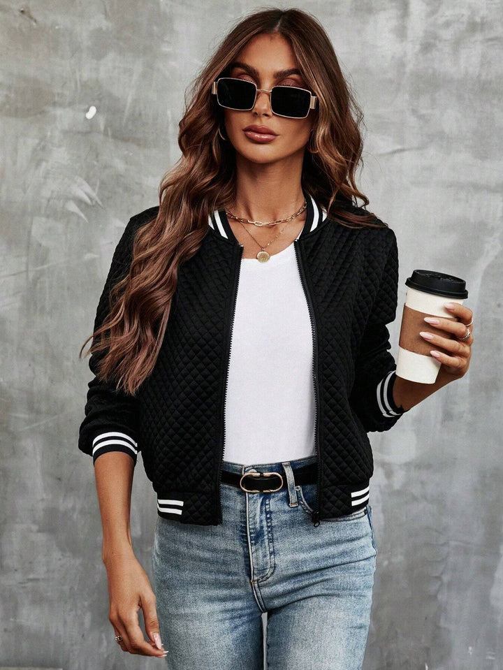 Women's Nylon Zip Up Varsity Casual Bomber Jacket Outerwear