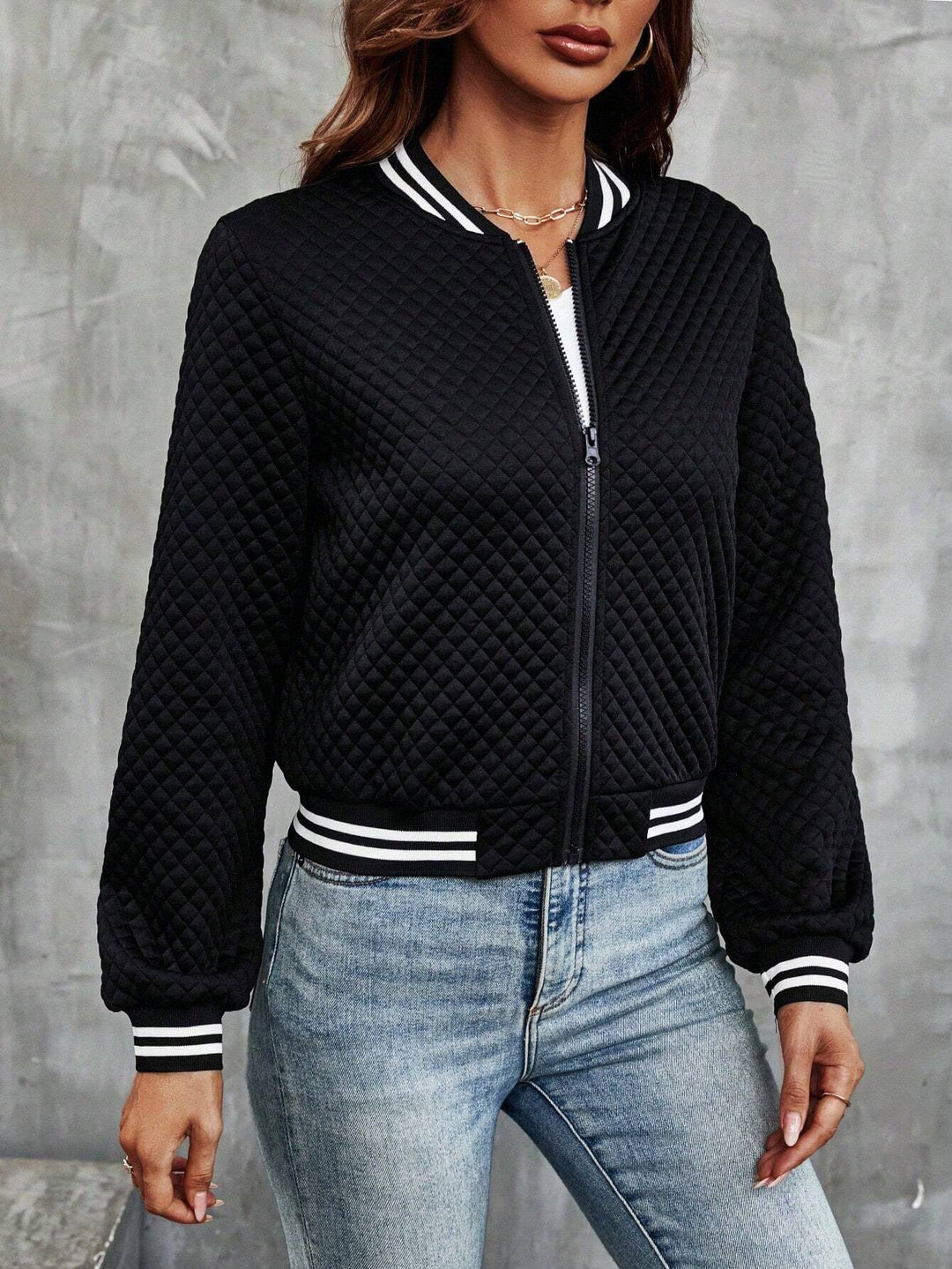 Women's Nylon Zip Up Varsity Casual Bomber Jacket Outerwear