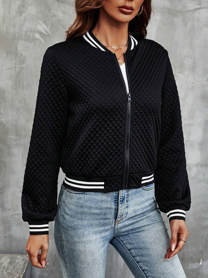 Women's Nylon Zip Up Varsity Casual Bomber Jacket Outerwear