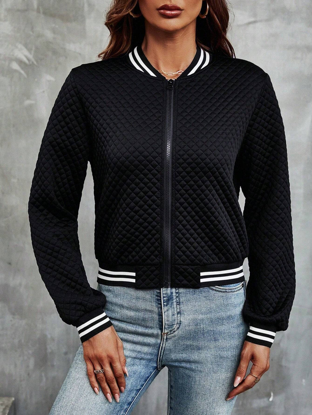 Women's Nylon Zip Up Varsity Casual Bomber Jacket Outerwear