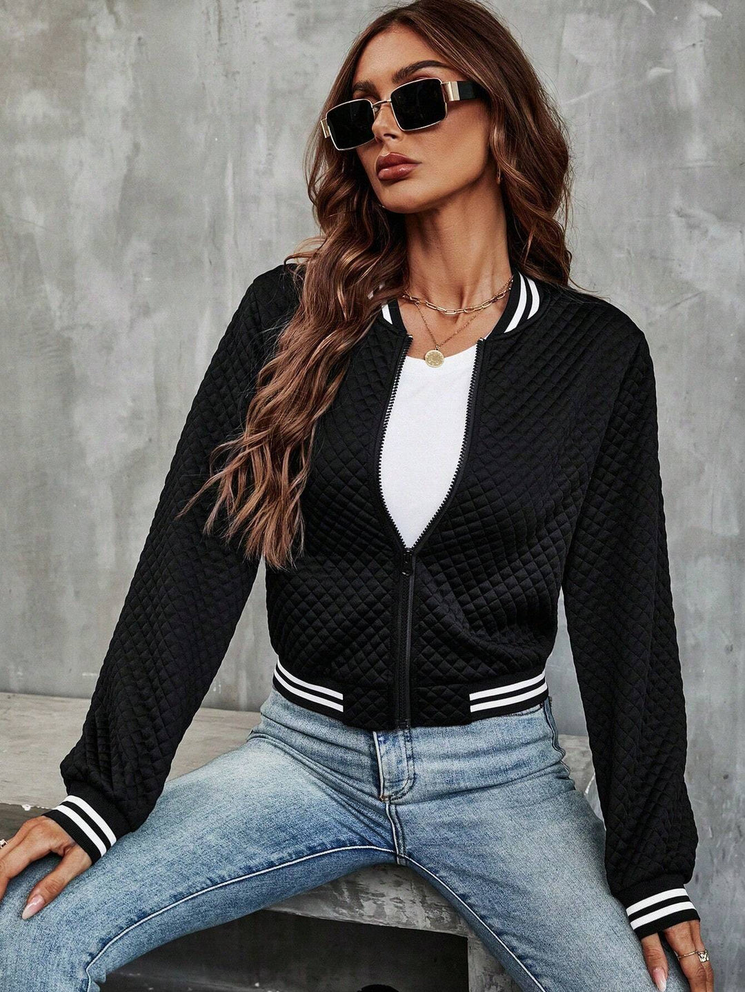 Women's Nylon Zip Up Varsity Casual Bomber Jacket Outerwear
