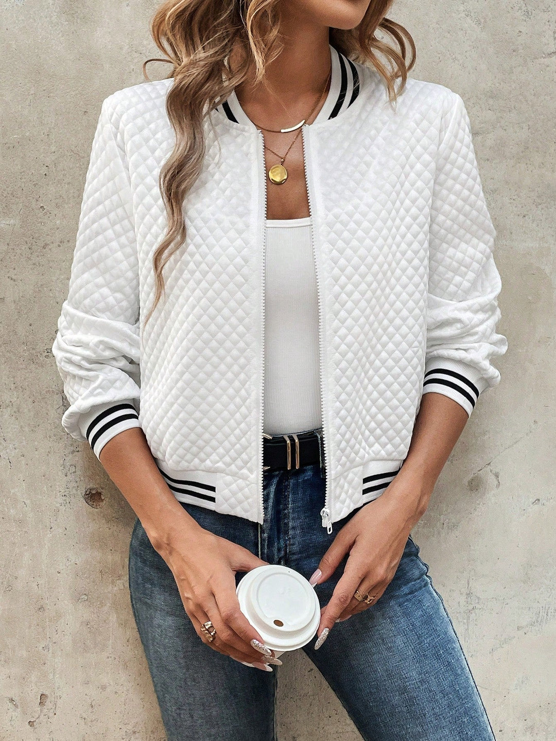 Women's Nylon Zip Up Varsity Casual Bomber Jacket Outerwear