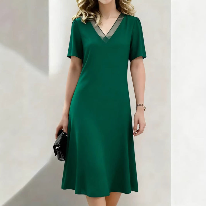 Women’s Linen V-Neck Short-Sleeve Flowing Midi Dress