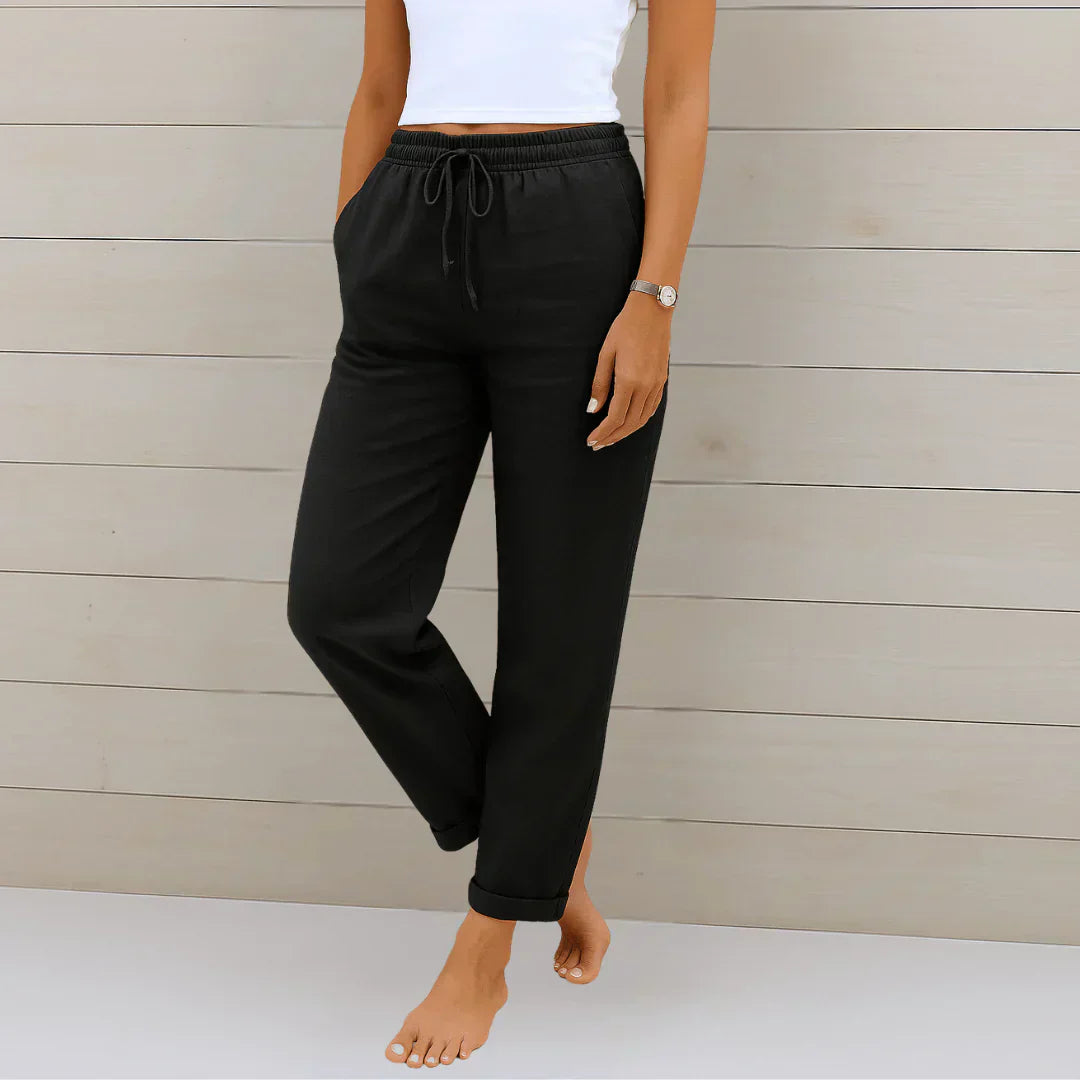 Women's Linen Tapered-Leg Drawstring Trousers