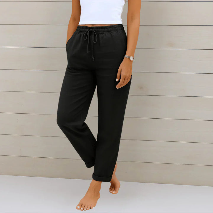 Women's Linen Tapered-Leg Drawstring Trousers