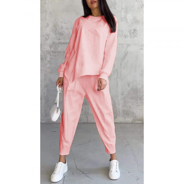 Women's Fleece Long-Sleeve Tapered Two-Piece Trouser Set