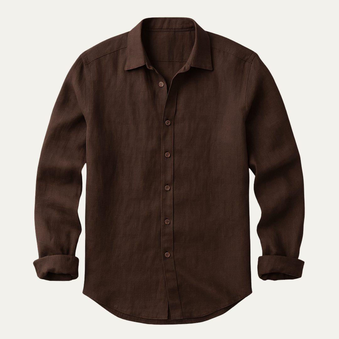Men's Linen Long Sleeve Casual Shirt Breathable Button Down Top