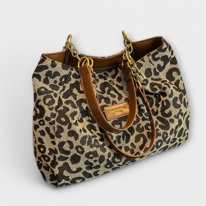 Women's Canvas Leopard Print Tote Bag Chain Shoulder Handbag