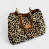Women's Canvas Leopard Print Tote Bag Chain Shoulder Handbag
