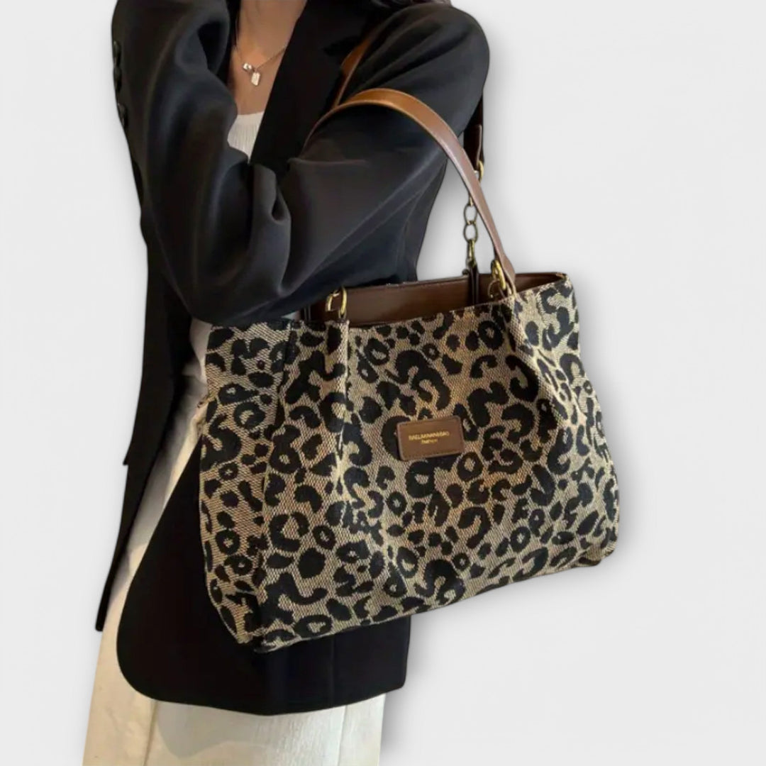 Women's Canvas Leopard Print Tote Bag Chain Shoulder Handbag