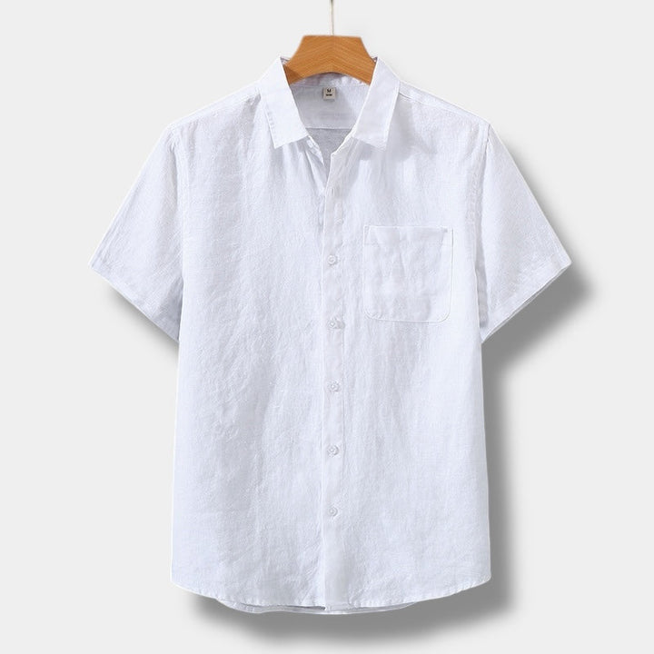 Men's Linen Short Sleeve Button Down Shirt with Chest Pocket