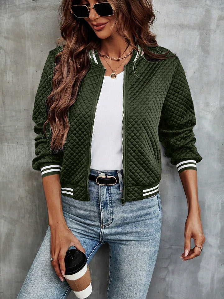 Women's Nylon Zip Up Varsity Casual Bomber Jacket Outerwear