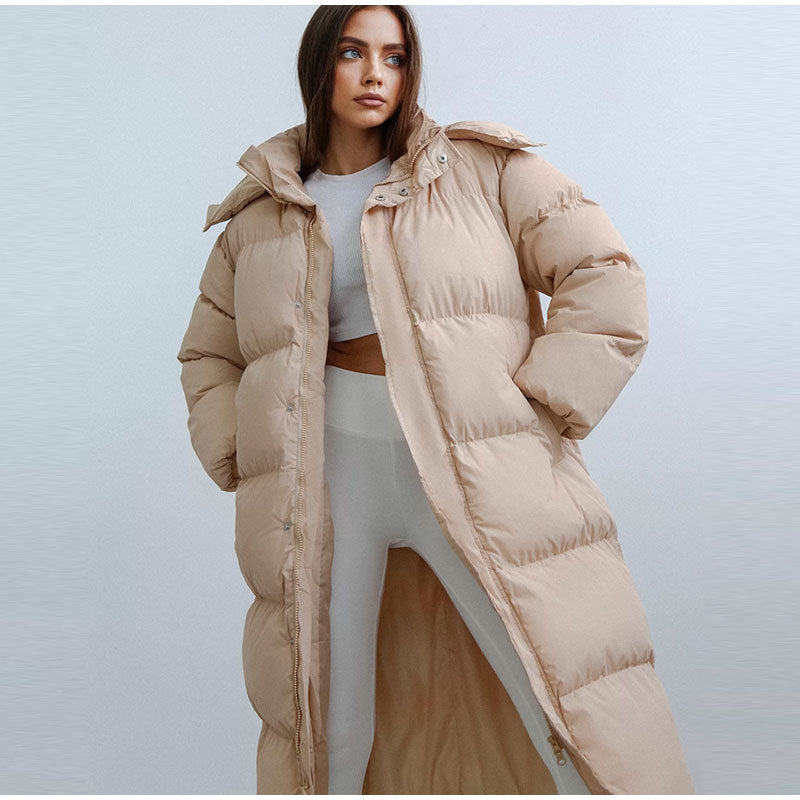 Women's Long Puffer Coat Fleece Hooded Jacket