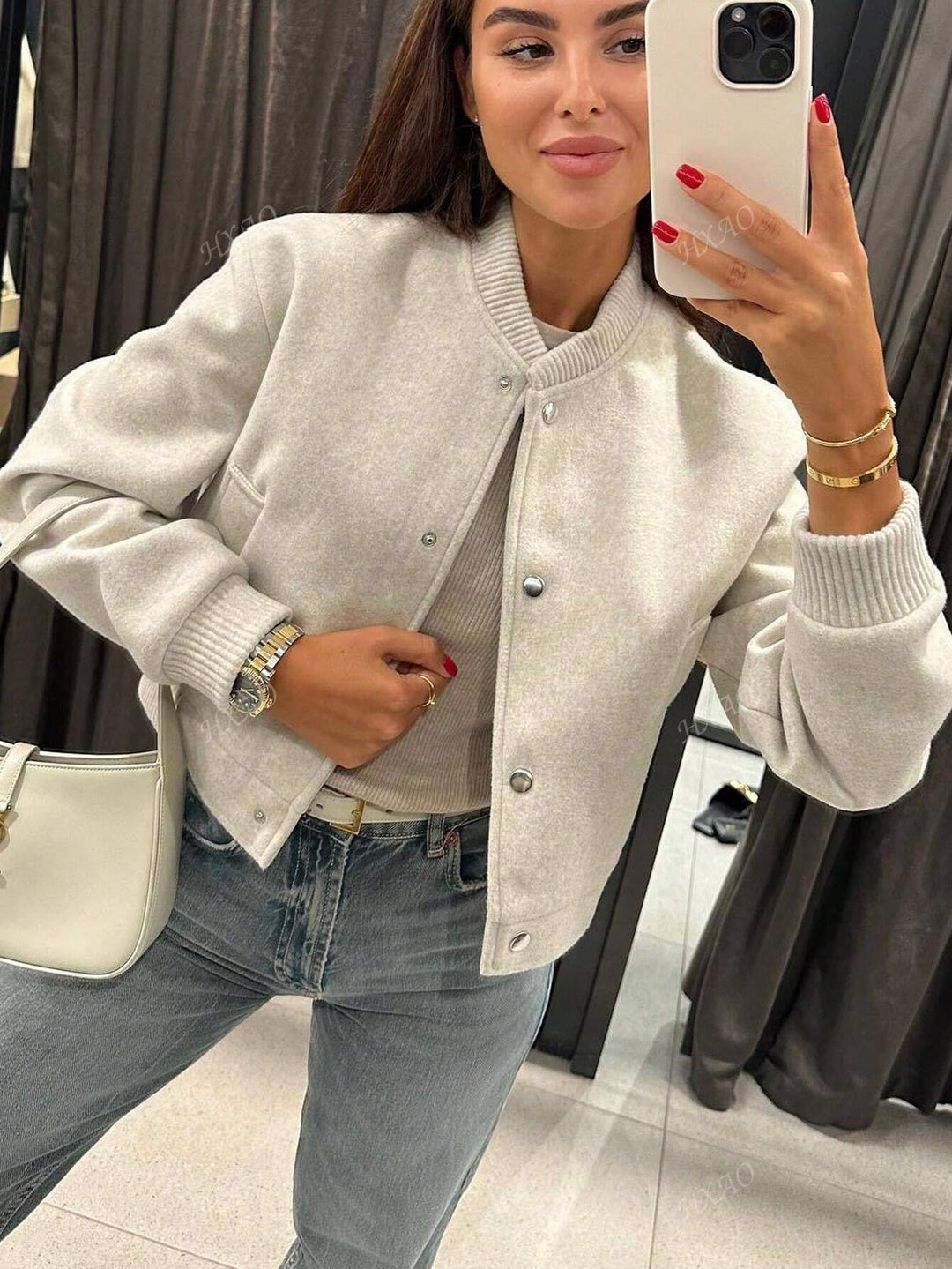 Women's Fleece Bomber Jacket Warm Casual Outerwear Coat