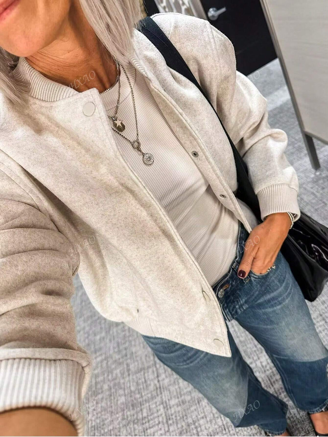 Women's Fleece Bomber Jacket Warm Casual Outerwear Coat