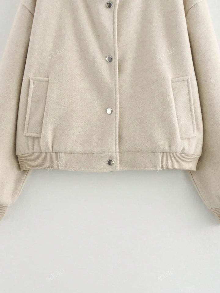 Women's Fleece Bomber Jacket Warm Casual Outerwear Coat
