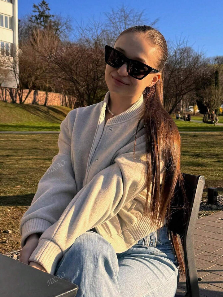 Women's Fleece Bomber Jacket Warm Casual Outerwear Coat