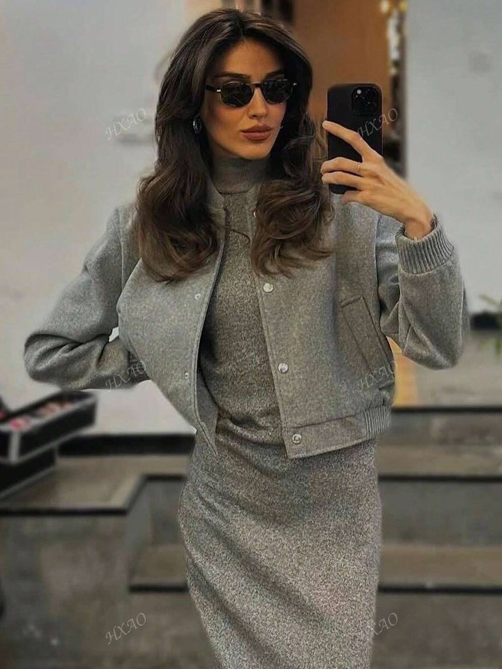 Women's Fleece Bomber Jacket Warm Casual Outerwear Coat