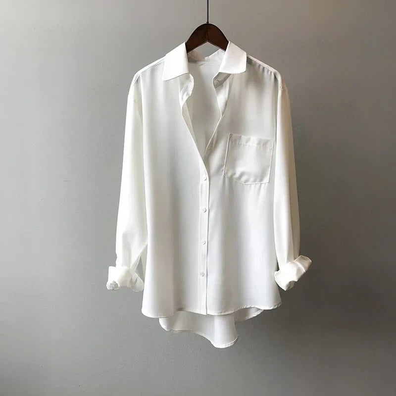 Γυναικείο oversized μεταξωτό πουκάμισο με μακριά μανίκια και κουμπιά