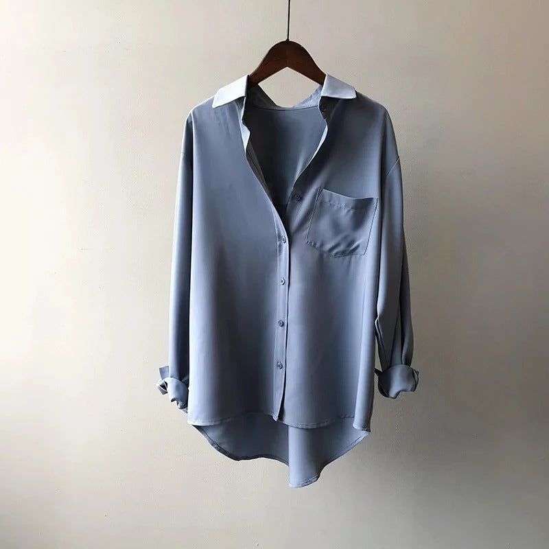 Γυναικείο oversized μεταξωτό πουκάμισο με μακριά μανίκια και κουμπιά