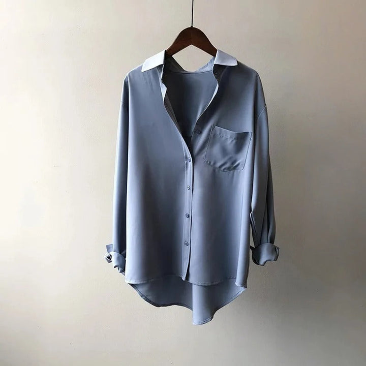 Γυναικείο oversized μεταξωτό πουκάμισο με μακριά μανίκια και κουμπιά