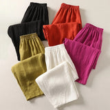 Women's Linen Wide-Leg Elastic-Waist Trousers