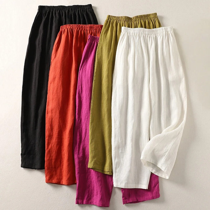 Women's Linen Wide-Leg Elastic-Waist Trousers
